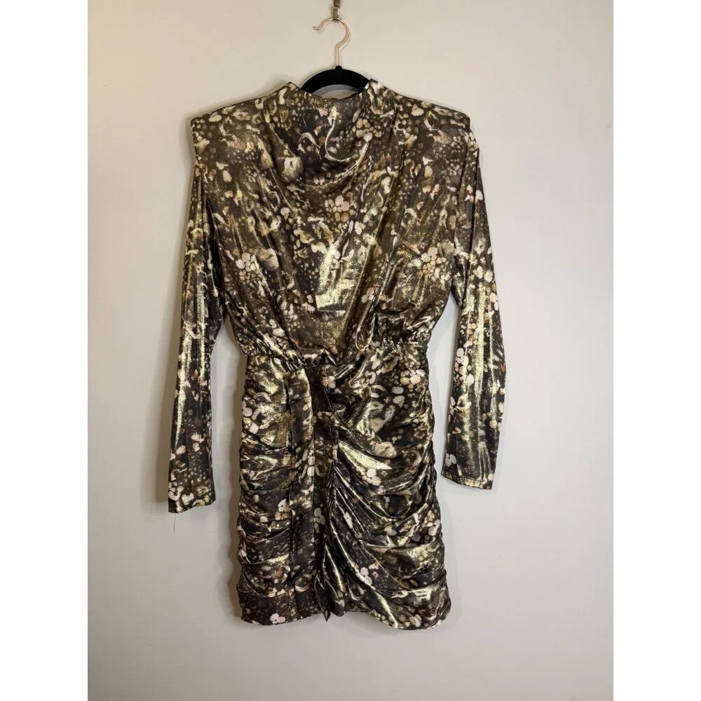 NEW AllSaints Lilliana Kettu Mini Dress Metallic Print Gold Size US 0 $275 [jb]